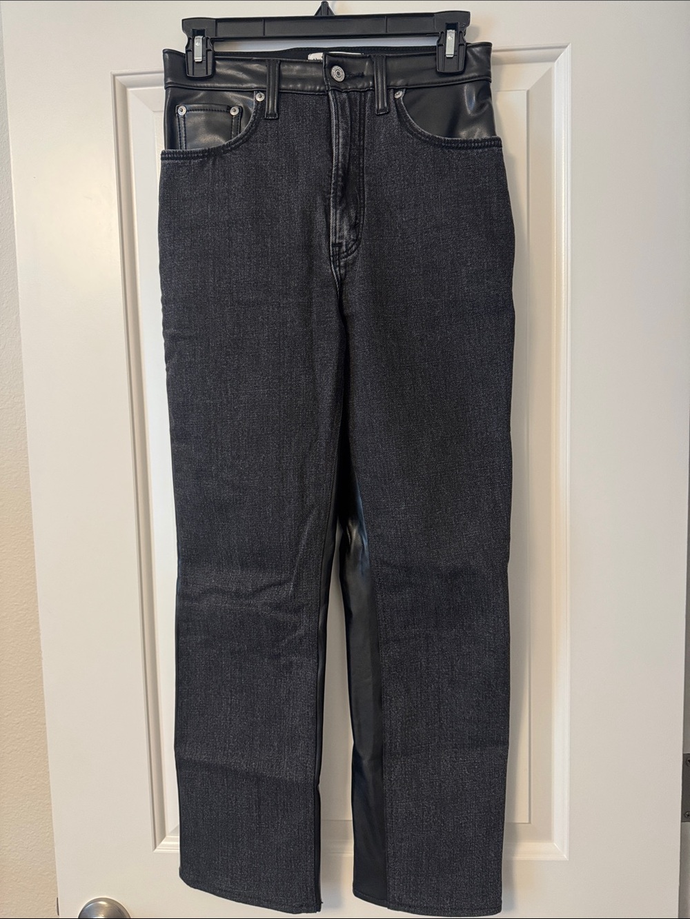Women’s Black Denim Jeans with Faux Leather Back